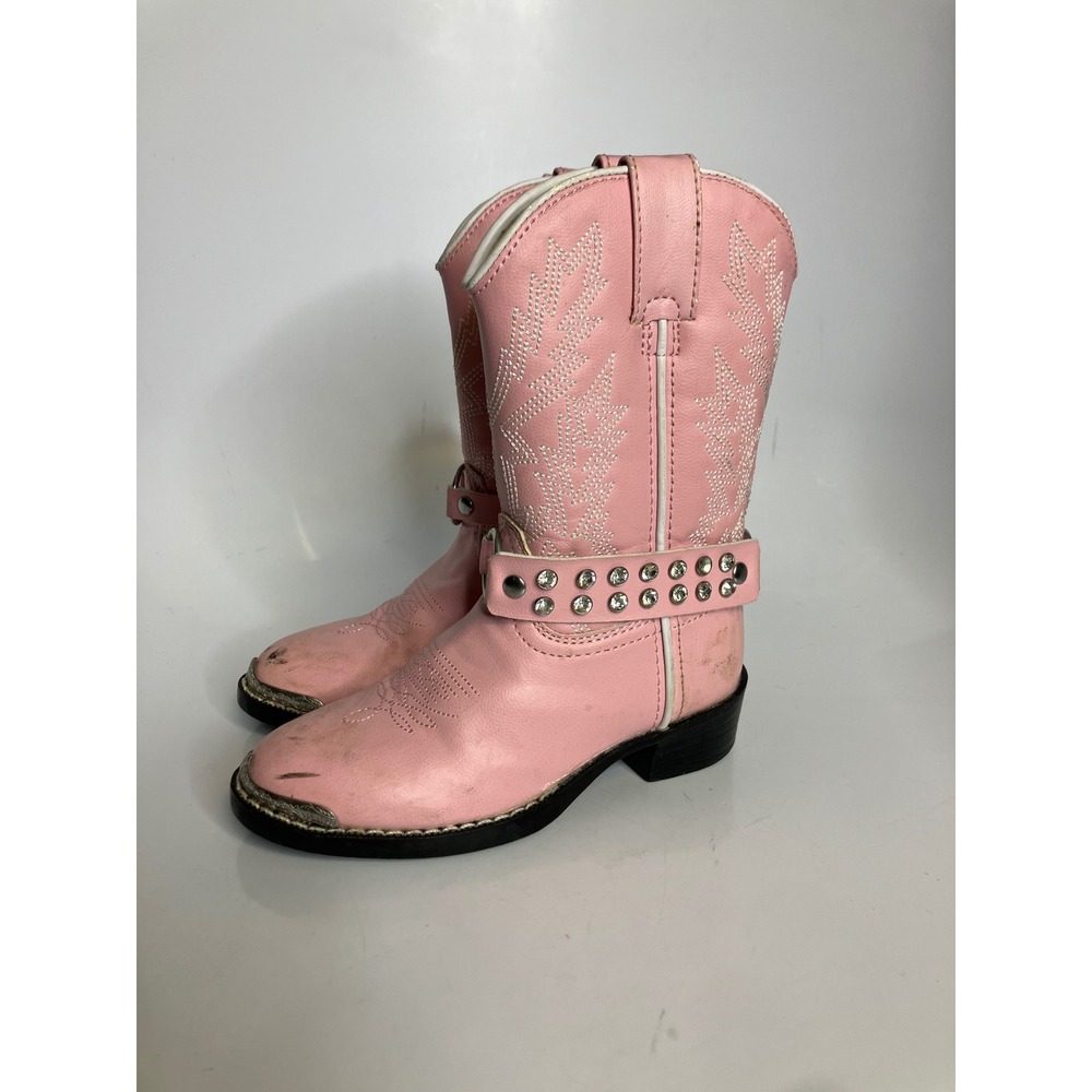 Durango Cowboy‎ Boots Youth 10D Pink leather good Rhinestone Harness western